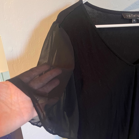 1 State Black Tshirt with Sheer Flutter Sleeves - Picture 2 of 3